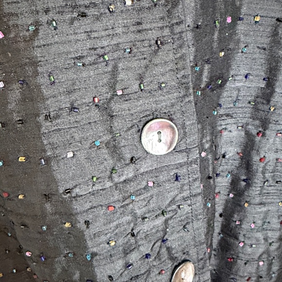 Silk multicolored beaded black jacket large relaxed fit perfect for layered look - Picture 5 of 8